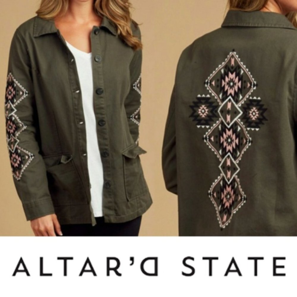 NWT Altar'd State embroidered boho, utility jacket